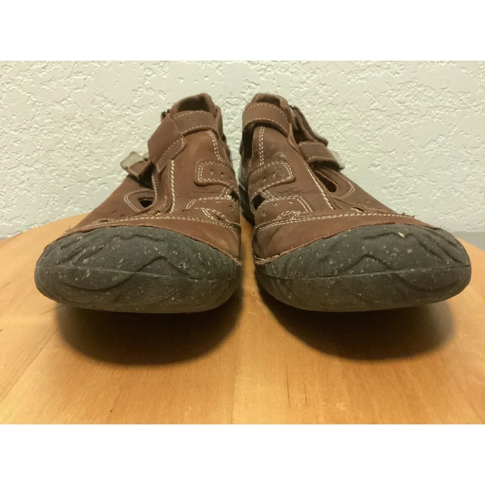 JS Josef Seibel Leather Sandals Men 45 11.5-12 Brown Fisherman Hook Loop Comfort